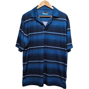 PGA Tour Golf Polo Blue Stripes Dri Fit Men's Size Large